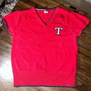 VTG 2002 tommy jeans red sweater vest vneck adult XL Tommy Hilfiger